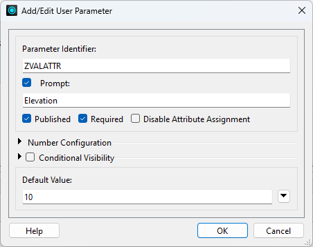 Automatically-created user parameter definition
